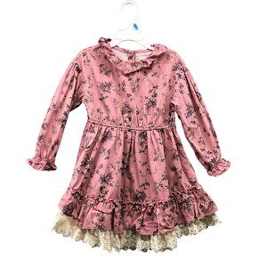 Cheek (Korea) Girls 4T (110 cm) Long Sleeve Floral Dress Pink Prairie Ruffle